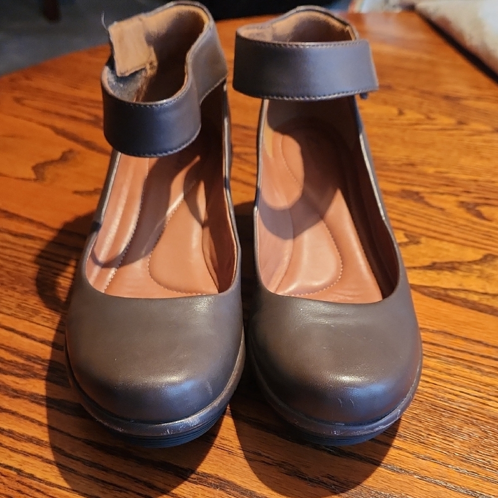 Clarks Brown Platform Heels with Ankle Strap